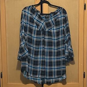 Liz Claiborne Plaid Top - Blue and Black